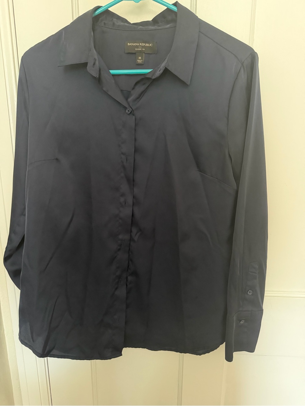 Banana Republic Women's Navy Button-Down Satin Blouse